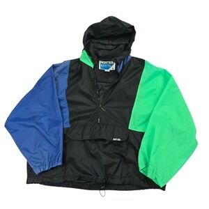 Pacific Trail Mens Vintage Warmup Windbreaker Jacket Size L hood  1/2 zip pocket